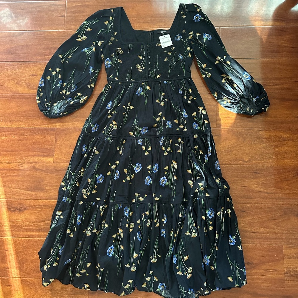 Madewell Xiomara Floral Print Long Sleeve Cotton Dress - Picture 4 of 11